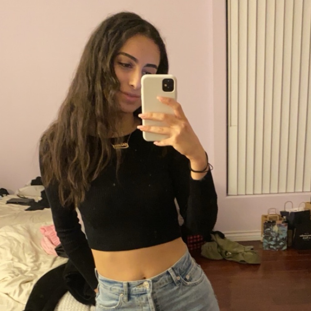 Long Sleeve Ribbed Crop Top Open Back